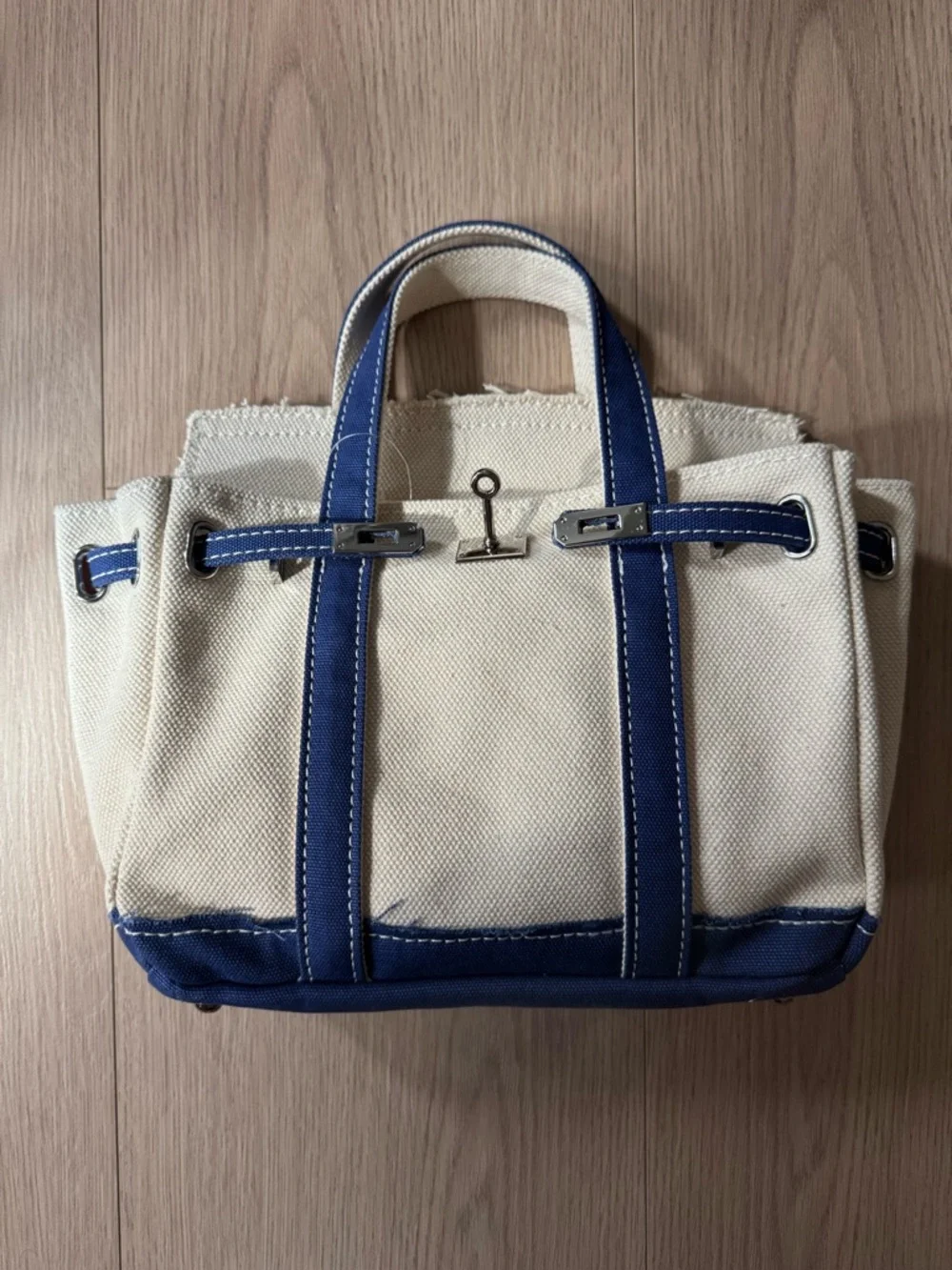 Mini “Boatkin” Canvas Tote with Navy Trim - Picture 2 of 12